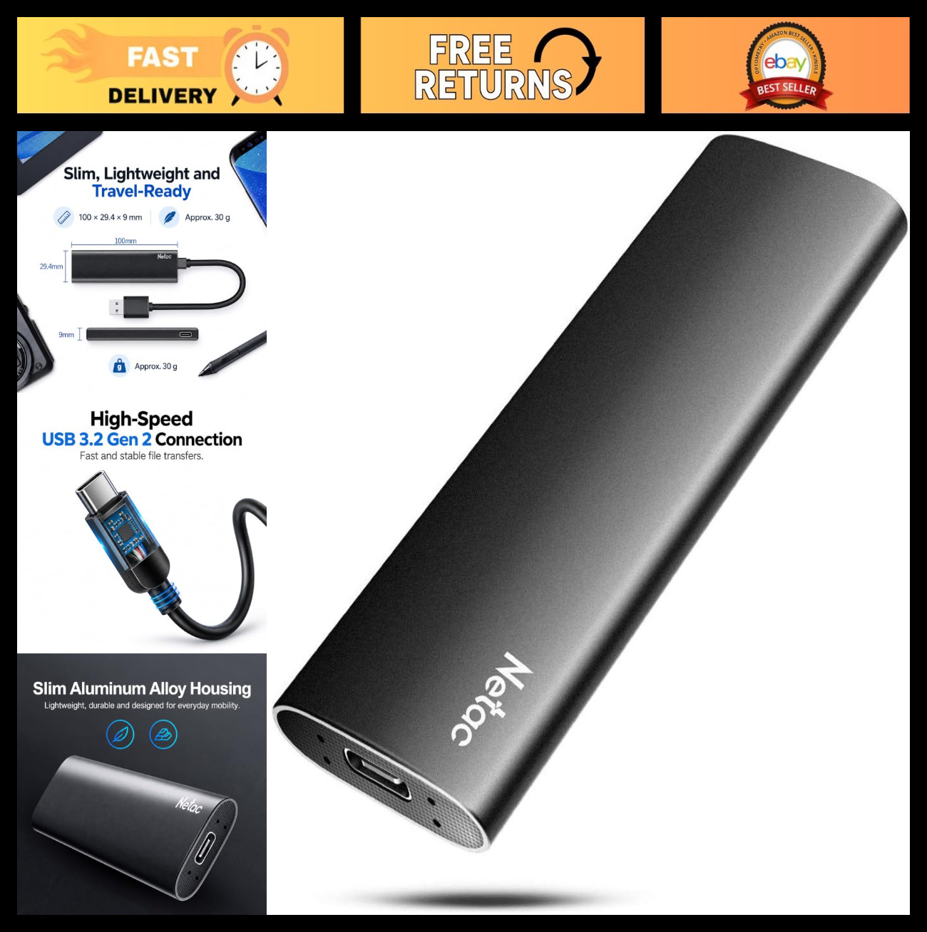 ZSlim 250GB Portable SSD, Up to 550MB/s Read and 450MB/s Write
