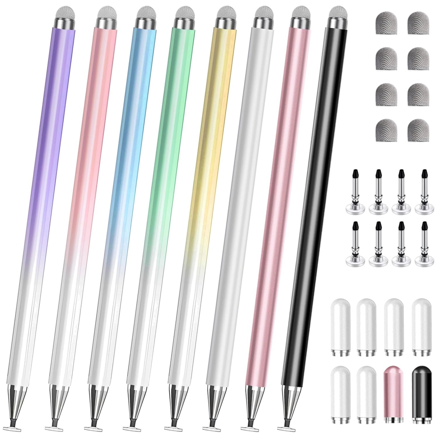 2-in-1 Stylus Pens for Touchscreens - Fine Disc Tip [8 Pack]