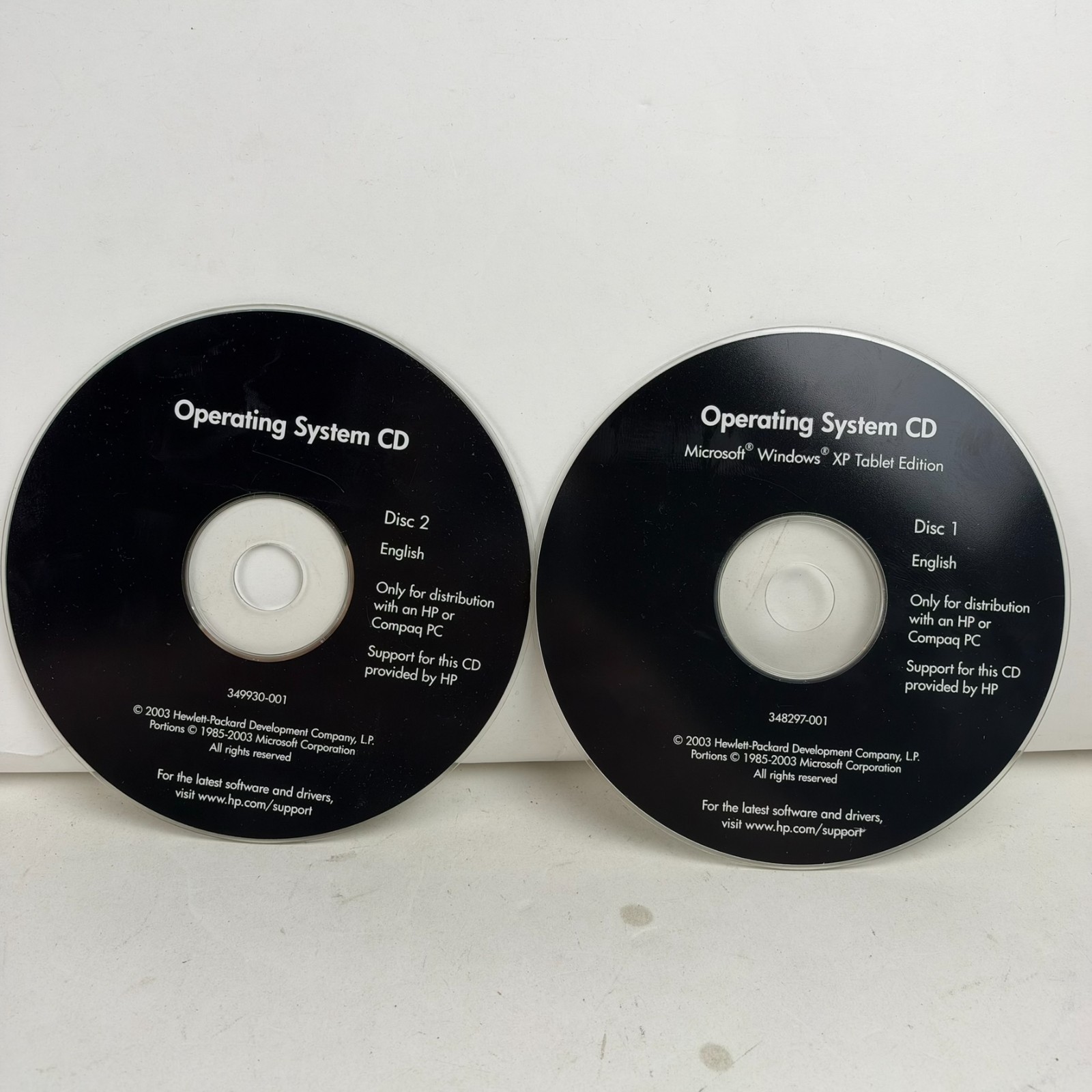 HP Compaq Windows XP Tablet PC Edition OS Restore Discs 1 & 2 Light Scratches