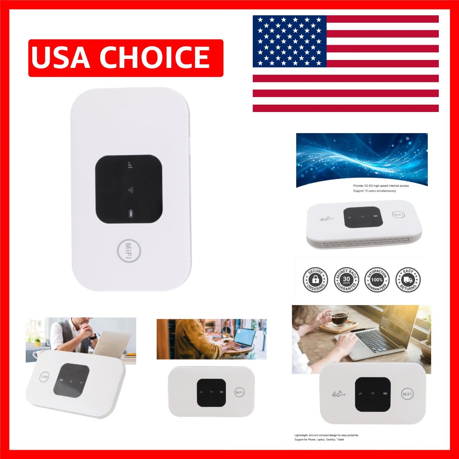 Portable 4G LTE WiFi Hotspot - Supports 10 Users, Ideal for Camping & Vacations