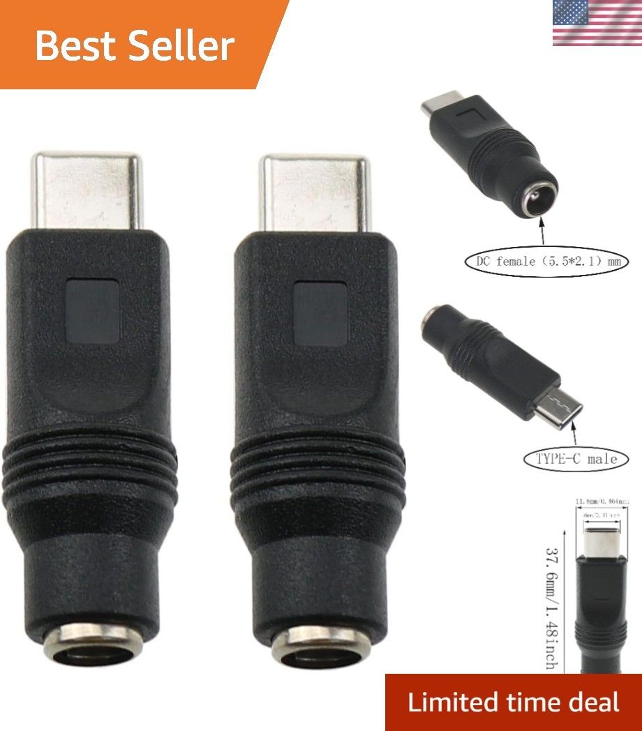 2PCS USB to DC Adapter: Type C Male to 5.5x2.1mm Female for Versatile Charging
