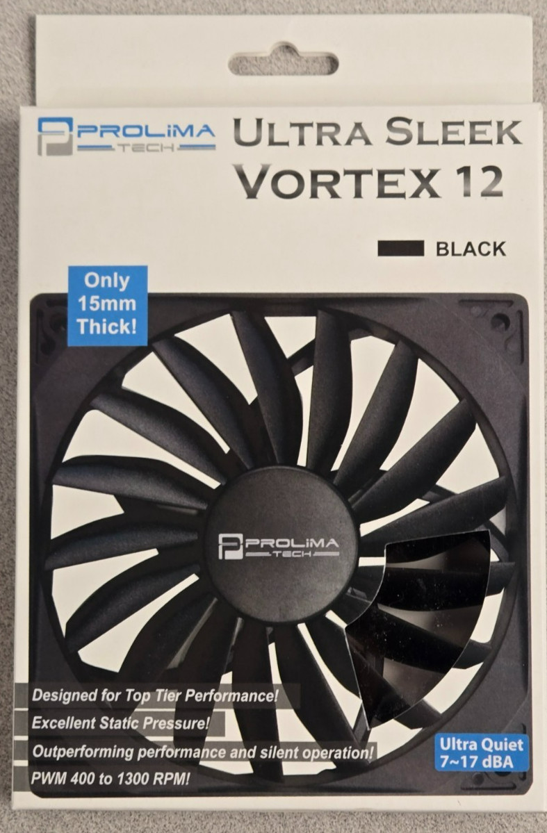 Prolimatech Ultra Sleek Vortex 12 120mm 15mm Slim PWM Fan New Black (B2)