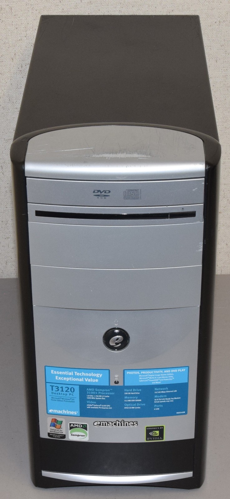 ROUGH SHAPE Emachines T3120 AMD Sempron 3300+ 2.0GHz 512MB DDR 160GB IDE HDD