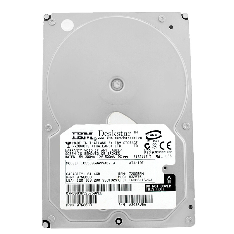 Hard Drive IBM 60Gb IC35L060AVVA07-0 7200Rpm ATA 3.5" Inch 07N8083