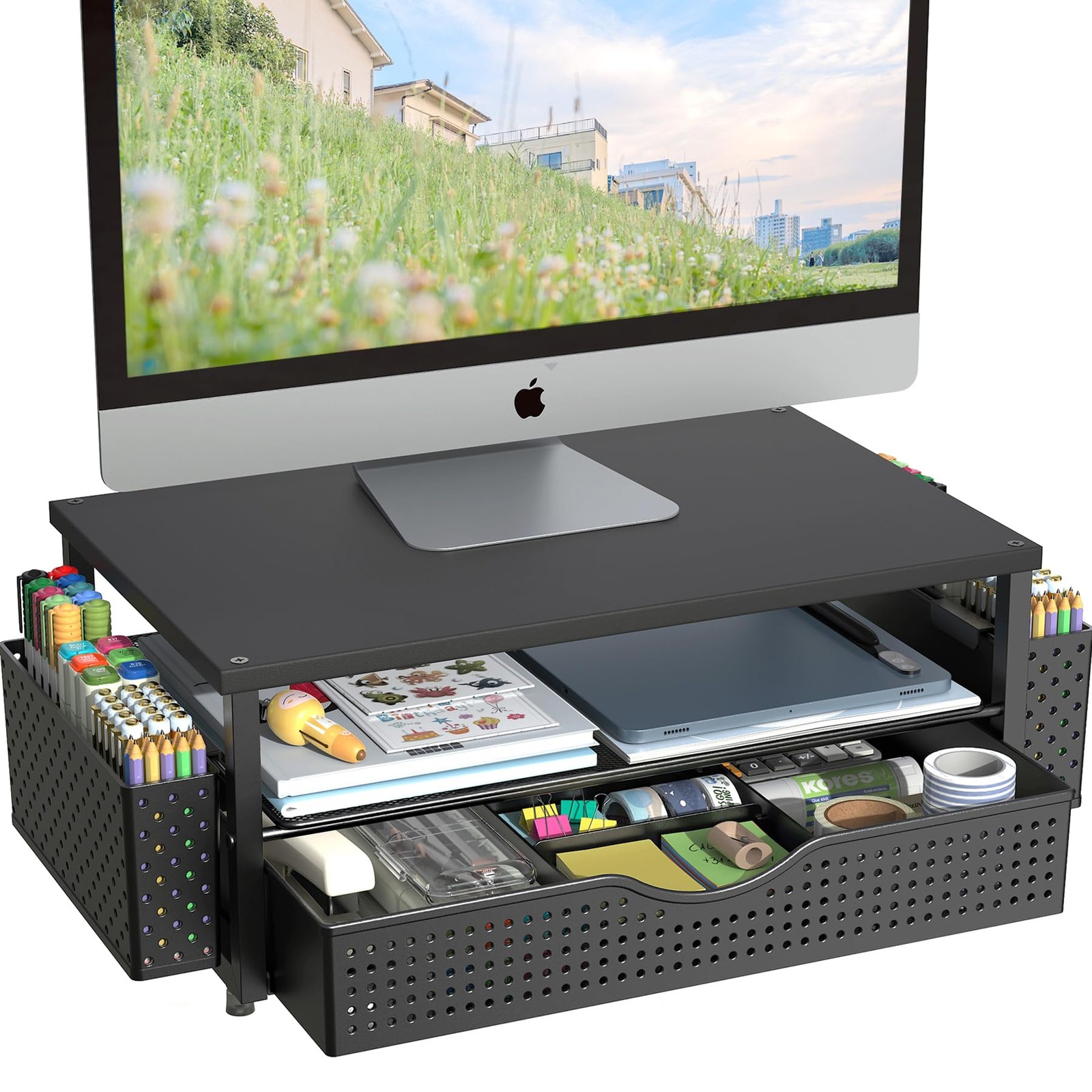 Desk Organizer and Accessories, Computer Monitor Stand Riser with Drawer and ...