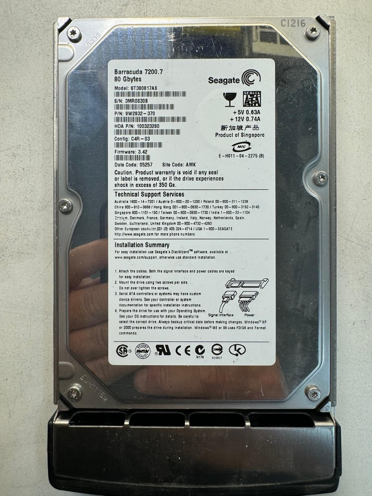 SEAGATE ST380817AS 9W2932-370 80GB Firmware 3.42 Code 05257 SATA 3.5" HDD