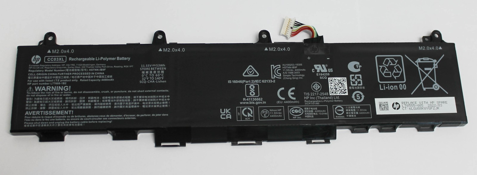 CC03XL HP BATTERY 3C 53WH 4.59AH "GRADE A"