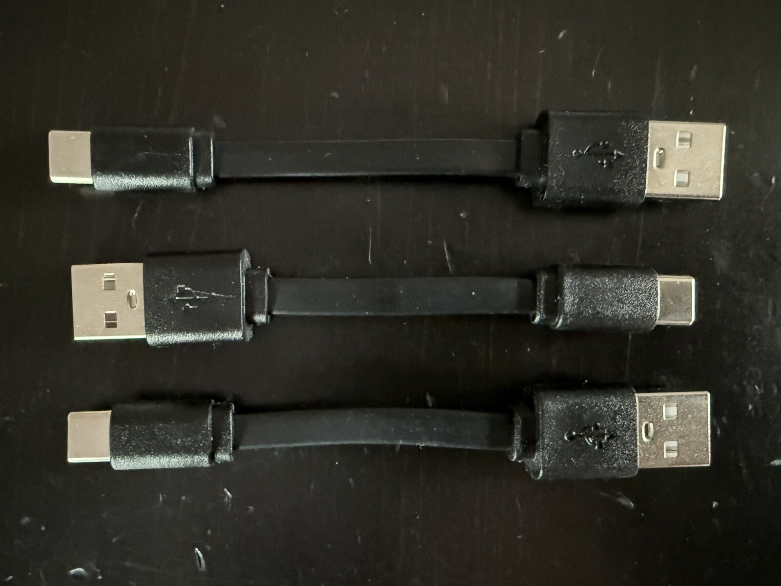 3-PACK ~ PWRMASTER USB-C to USB-A COMPACT 4in FLAT BLACK FAST CHARGE CABLE