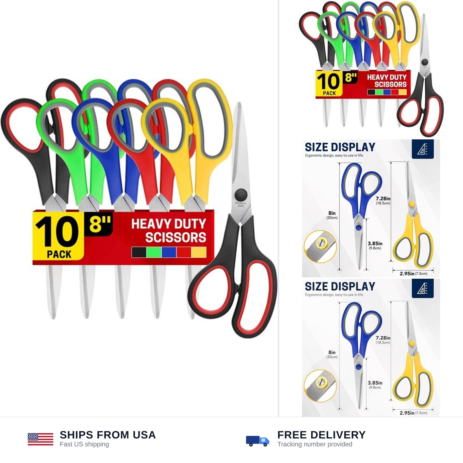 BURVAGY 10 Pack 8" Scissors All Purpose, Heavy Duty Scissors for Office