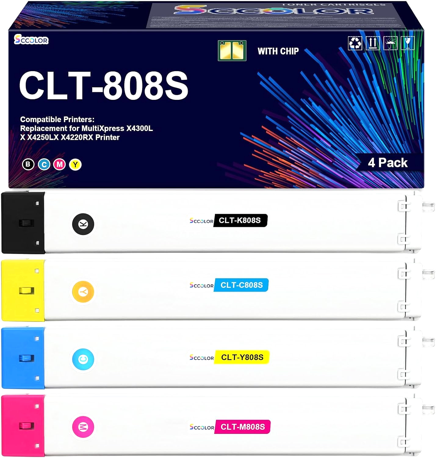 CLT-808S Toner Cartridge for Samsung MultiXpress X4220RX X4250LX X4300LX (4Pack)