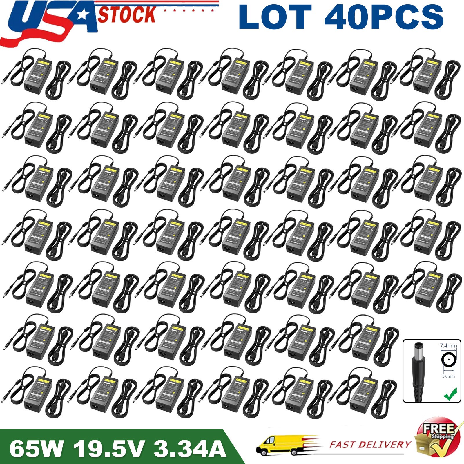 Lot of 40PCS 65W AC Adapter Laptop Charger For Dell 7.4mm Big Tip Large Barrel