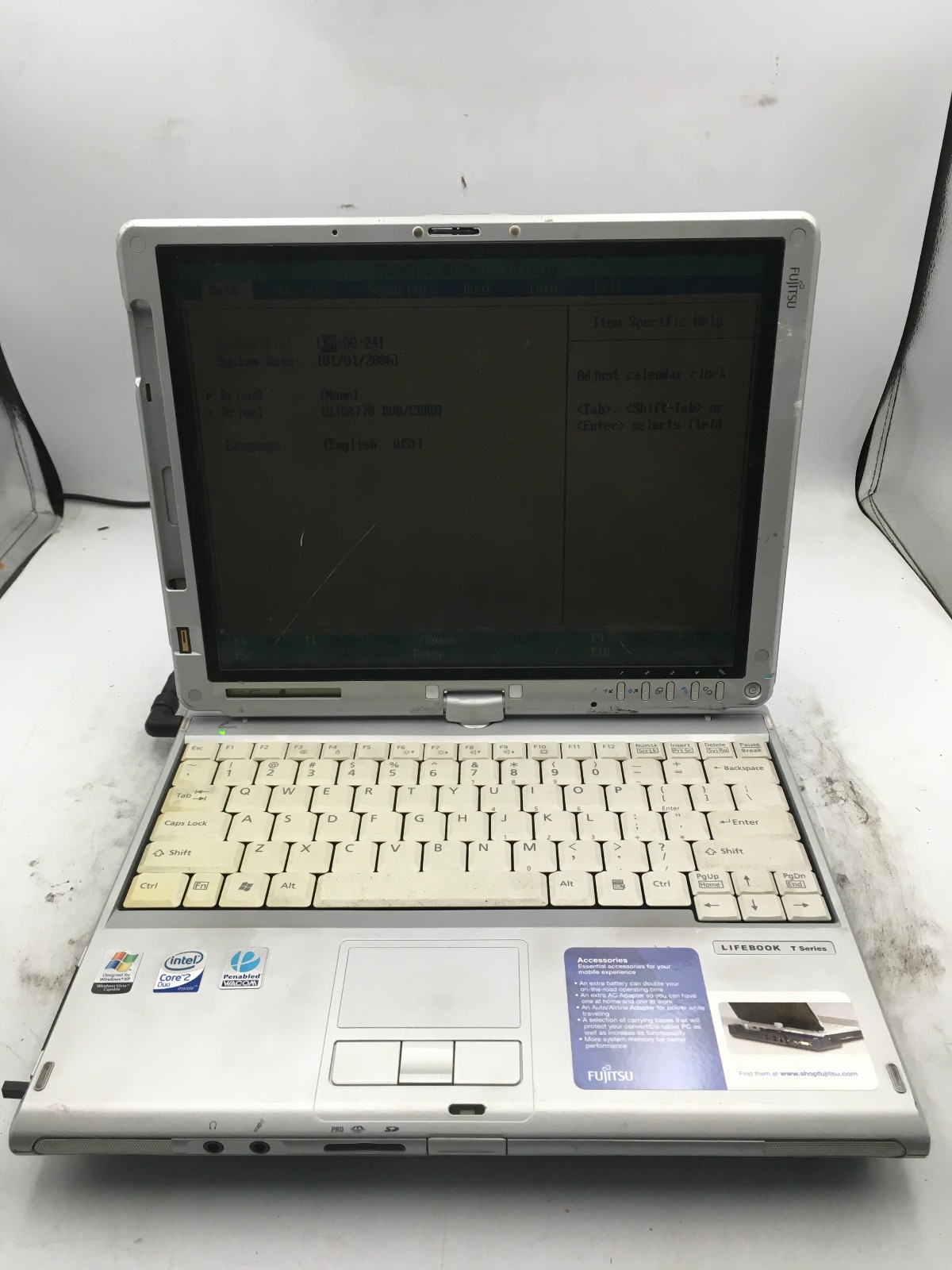 FUJITSU LIFEBOOK T4215 - BOOTS TO BIOS - INTEL 2 DUO - 1GB RAM - READ DESC - BB