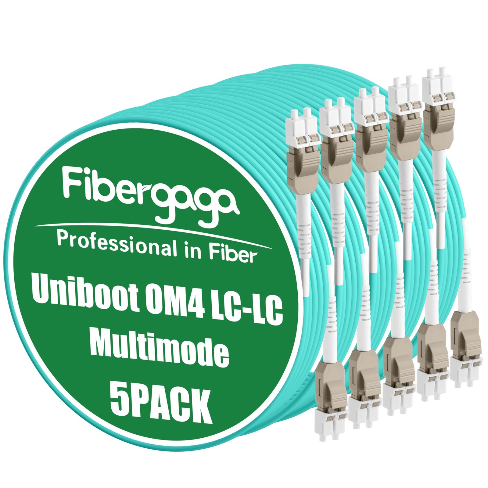 Fibergaga®OM4 LC to LC Fiber Patch Cable Multimode 10M(33ft), 5Pack | Fiber O...