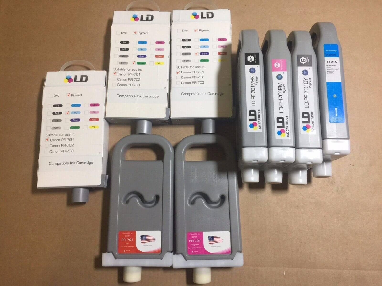 USED- 9pk Compatible With Canon PFI-701 For imagePROGRAF iPF8000S FedEx 2Day