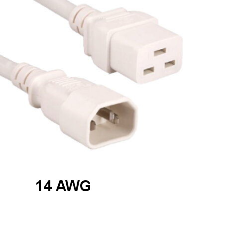 [Lot10] White 3Ft Heavy Duty Power Cord IEC-60320 C14 to C19 14AWG 15A/250V PDU 
