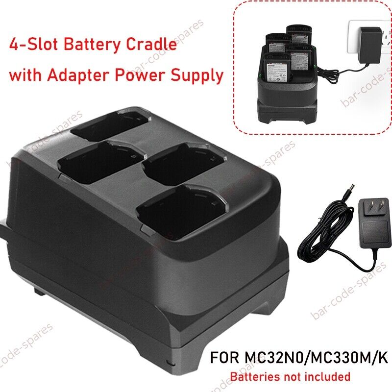 4-Slot Battery Cradle with Adapter Power Supply for Zebra MC3200 Barcode Scanner