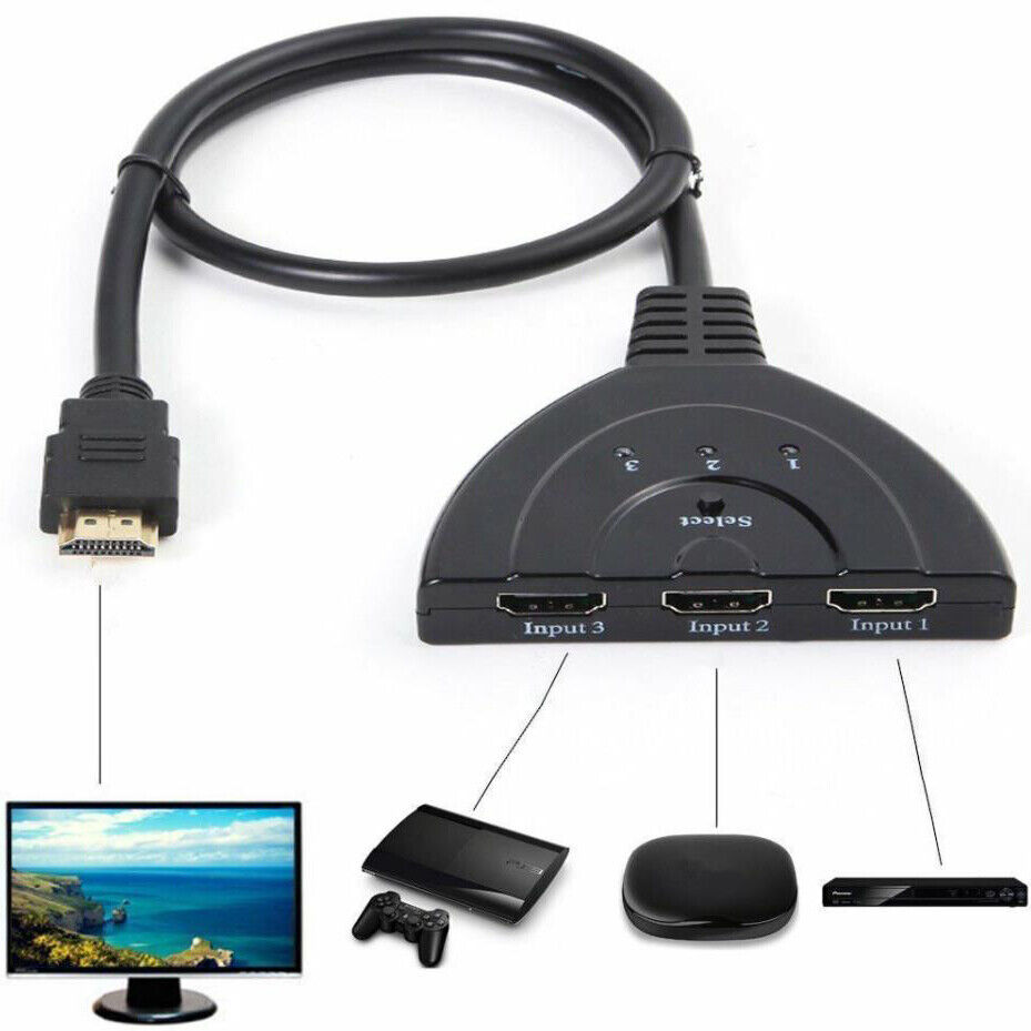 3 Port HDMI 1080P 3:1 Switcher Adapter for connects multiple device to 1 HDTV