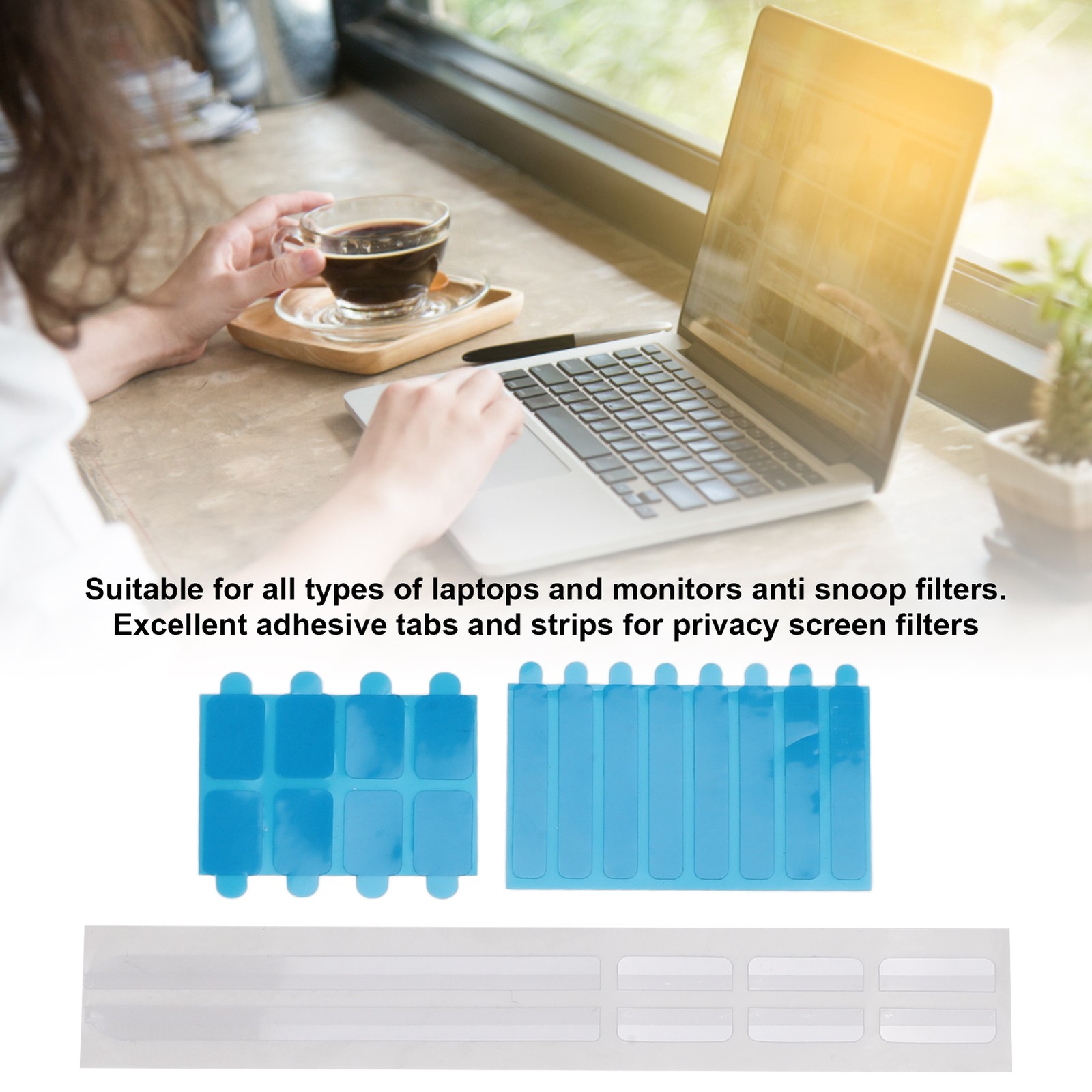Privacy Screen Adhesive Strip Set For Computer Monitors - Durable