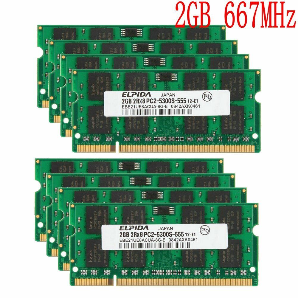 16GB 8x 2GB / 1GB PC2-5300 667mhz DDR2 200Pin SO-DIMM Laptop RAM For Elpida lot