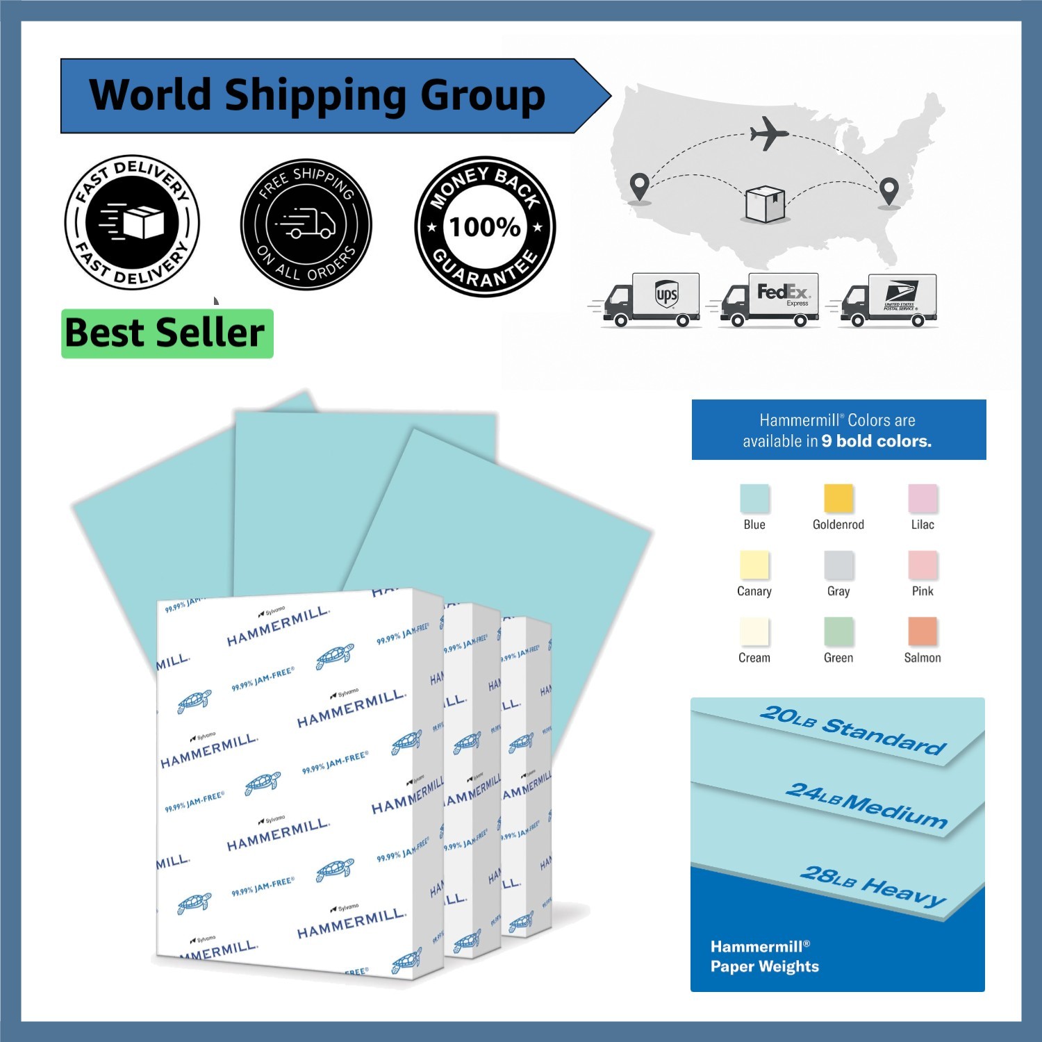 Eco-Friendly 20 lb Blue Colored Paper - 1500 Sheets for Print & Craft Projects