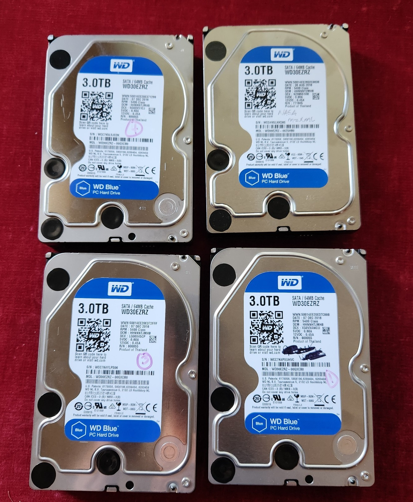 WD Blue 3.0TB SATA / 64MB Cache  WD30EZRZ-00GXCB0 5400RPM Desktop HDD (4 each)