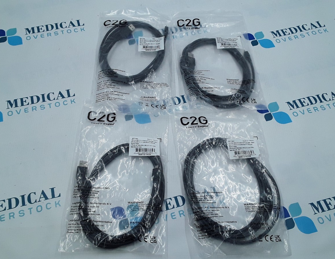 C2G 2M USB 2.0 A to Micro-B Cable M/M 27365 Black Set of 4