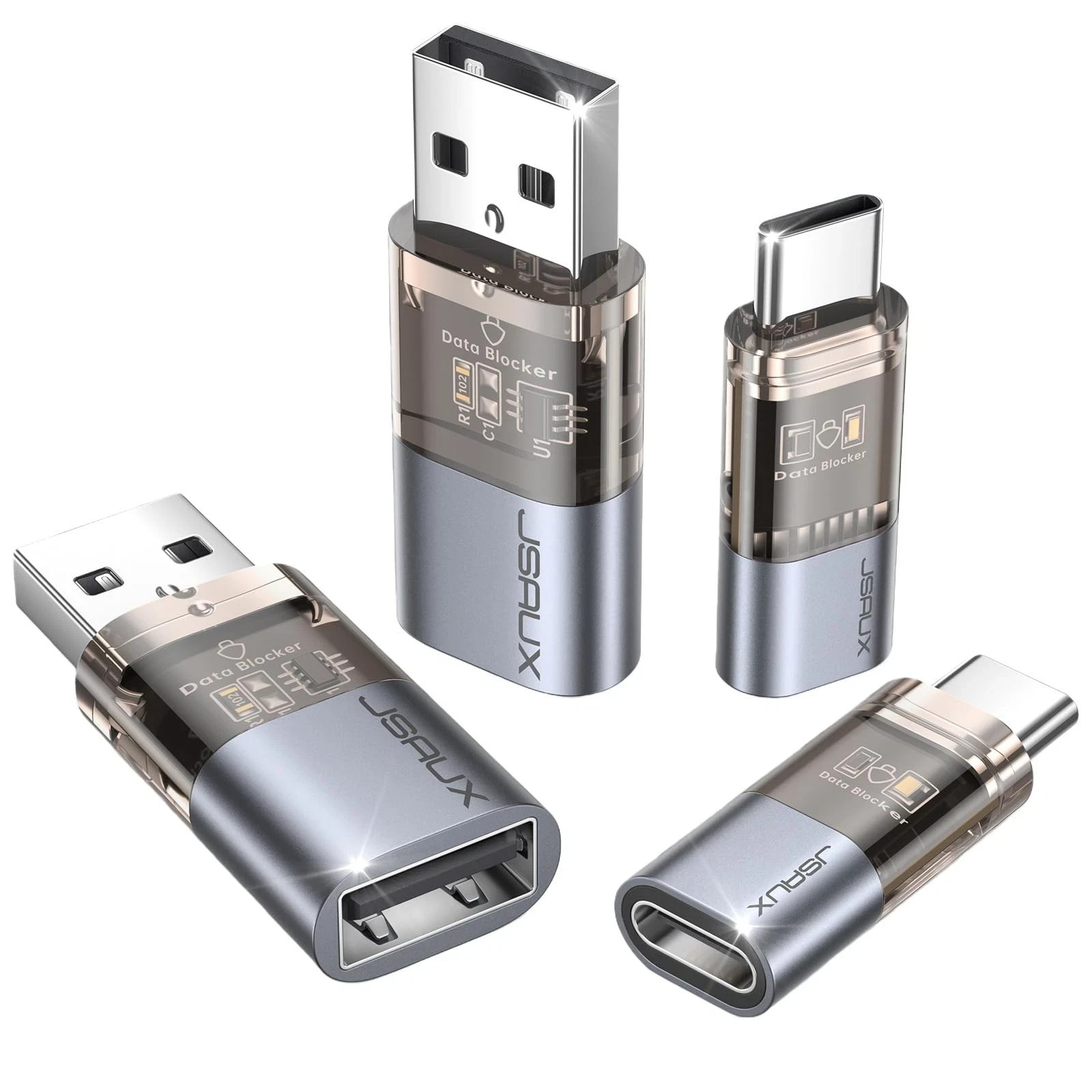 JSAUX USB Data Blocker & C (4-Pack), 4 Pack, Grey 