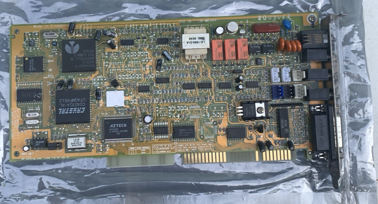 Vintage 1995 Aztech 138-mmsn842 Isa Audio Sound Modem Yamaha Opl Vintage