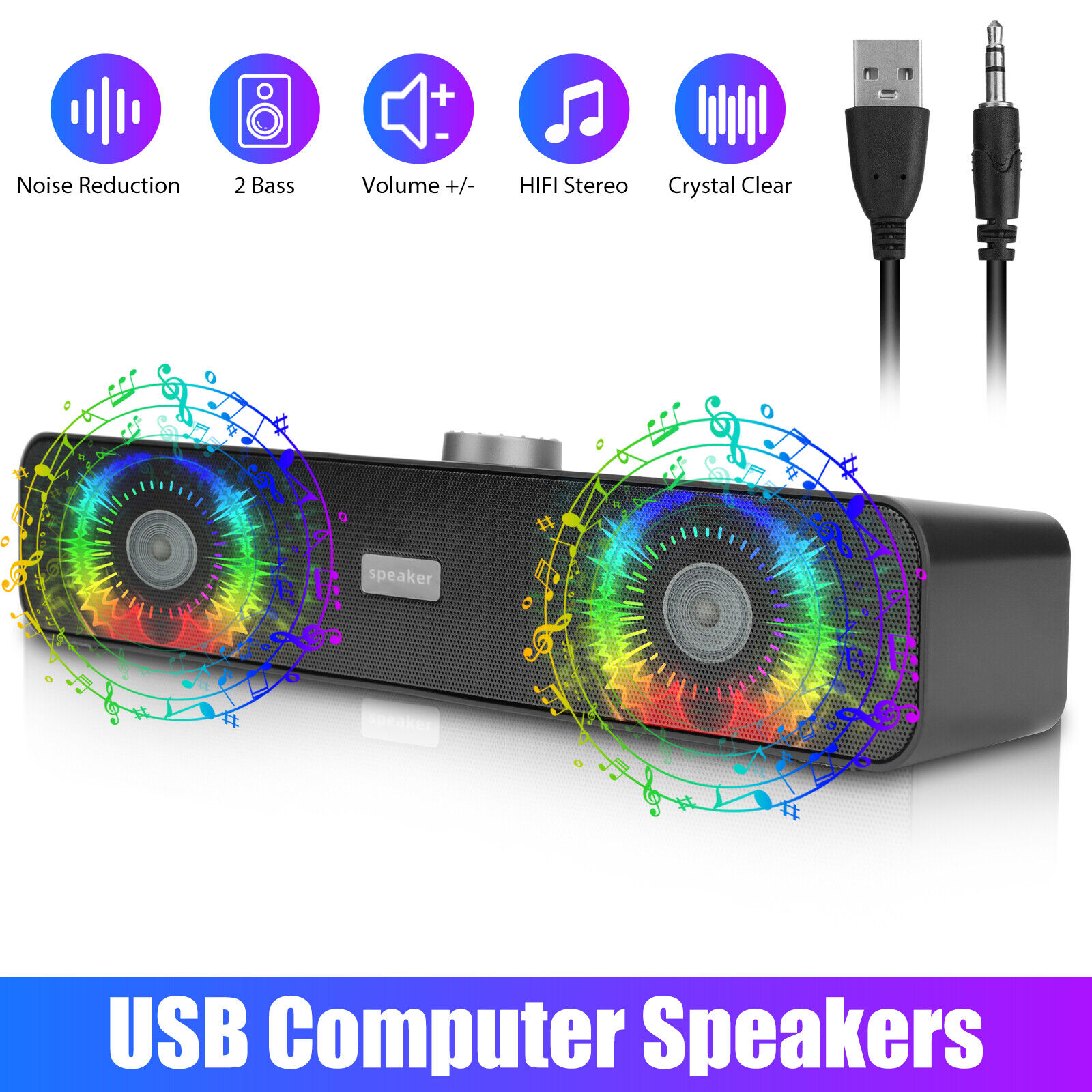 3.5mm USB Wired Computer Speakers Stereo Bass Anti-Magnetic for Laptop Desktop