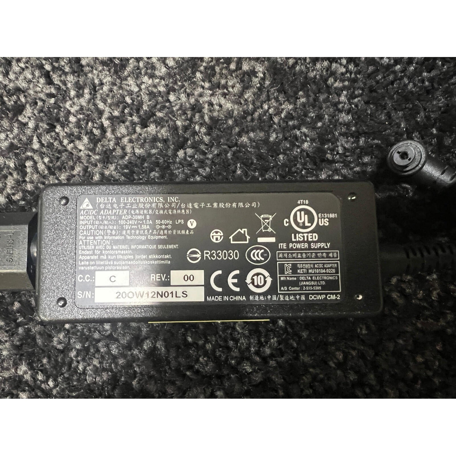 Genuine Delta Electronics Power Supply ADP-30MH B Adapter 100-240V 1.0A 50-60Hz