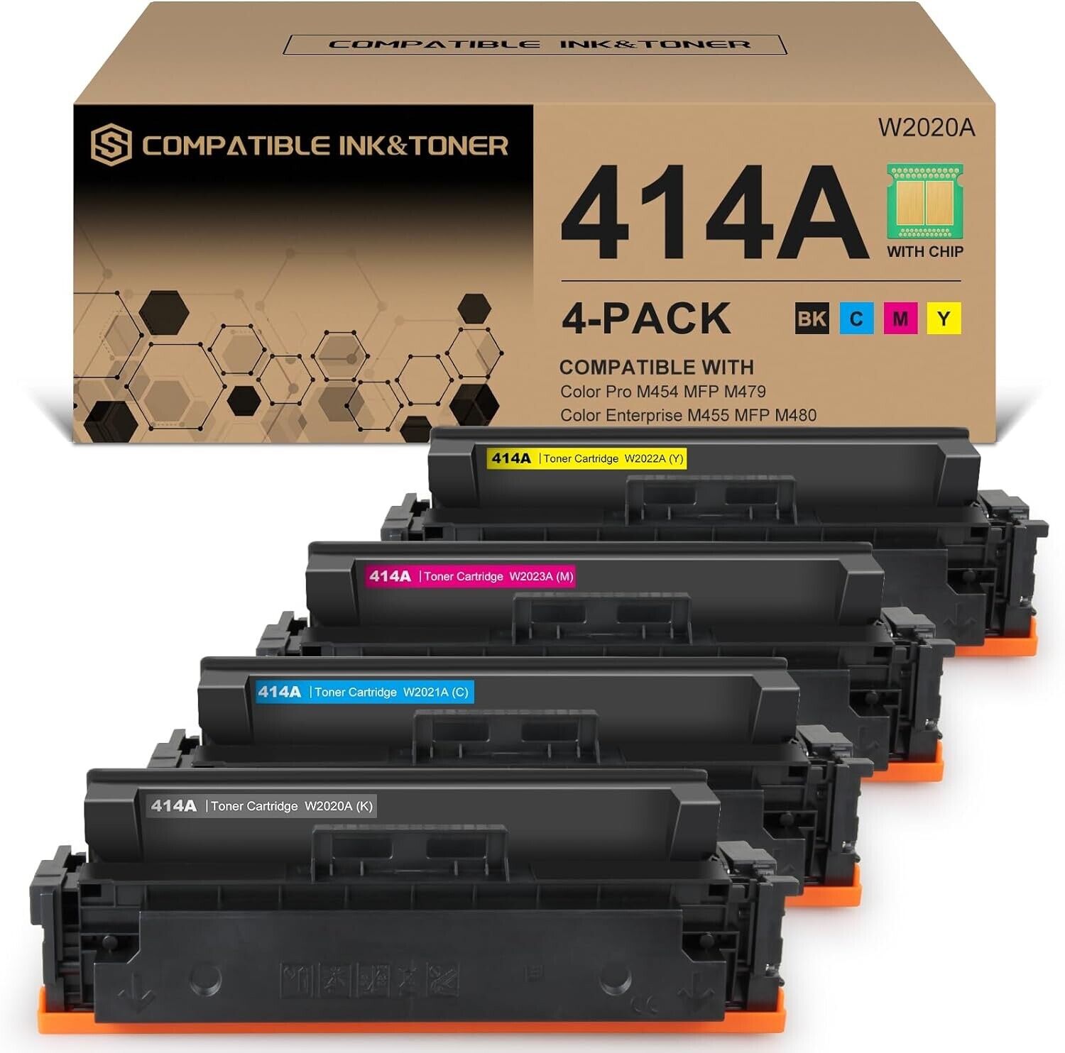 414A Toner Cartridges 4 Pack (with Chip) Works with Color Pro MFP M479fdw M479fd