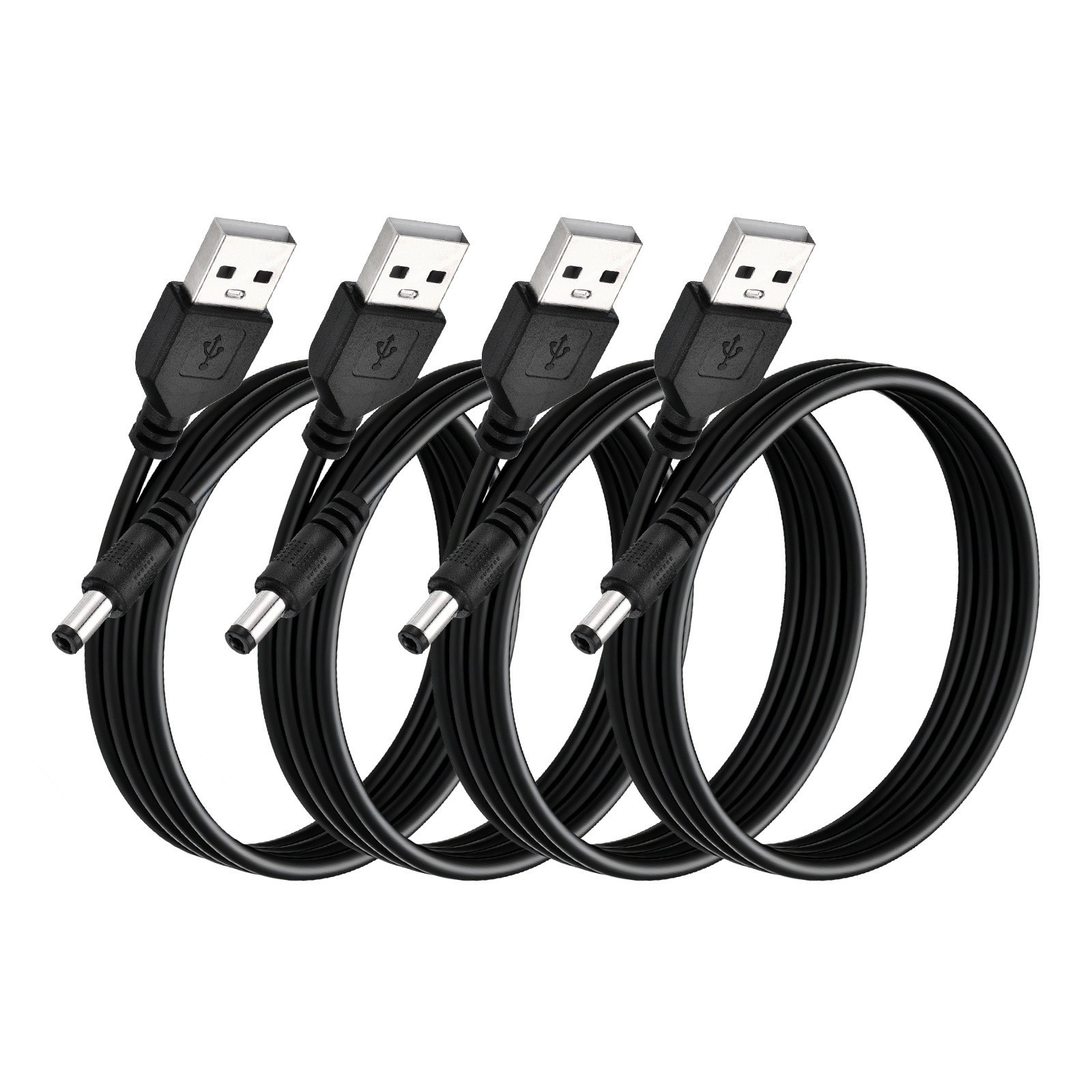 4 Pcs USB to DC Power Cable 5.5x2.1mm, 5V 1A for LED Lights, 1 M/3Ft, Black