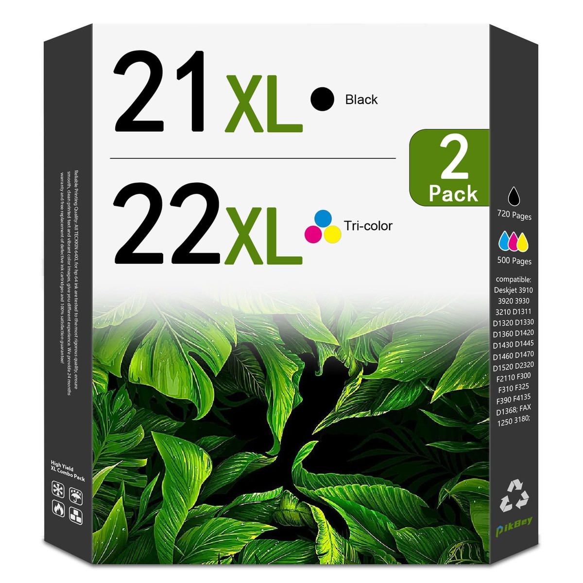 PikBey 21XL 22XL Ink Cartridges Replacement for HP 21 22 (2-Pack Black/Tri)