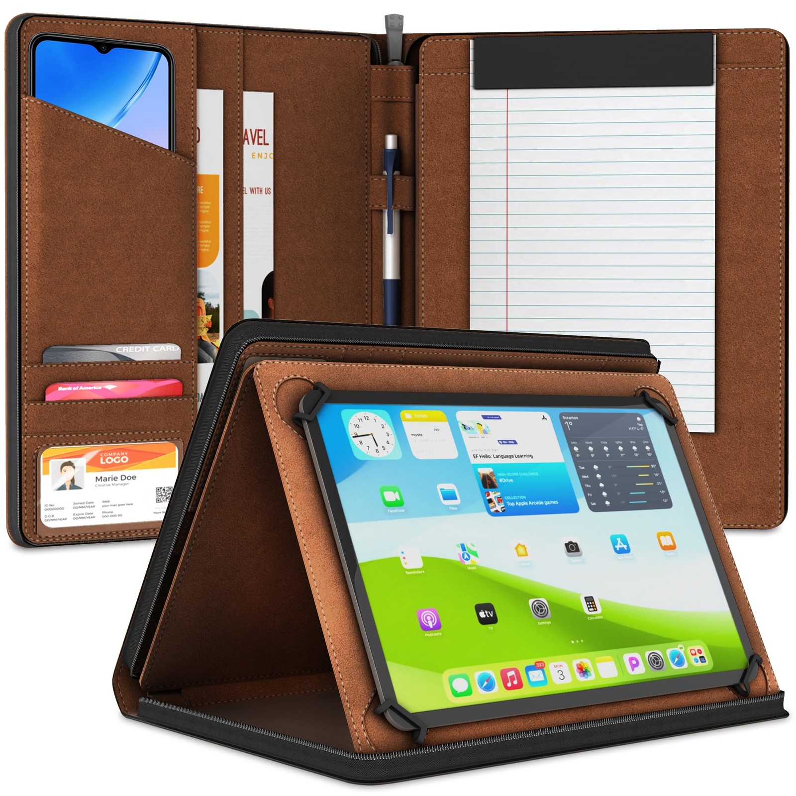 Universal Padfolio Case – Tablet Portfolio Organizer with Notepad Holder – Co...