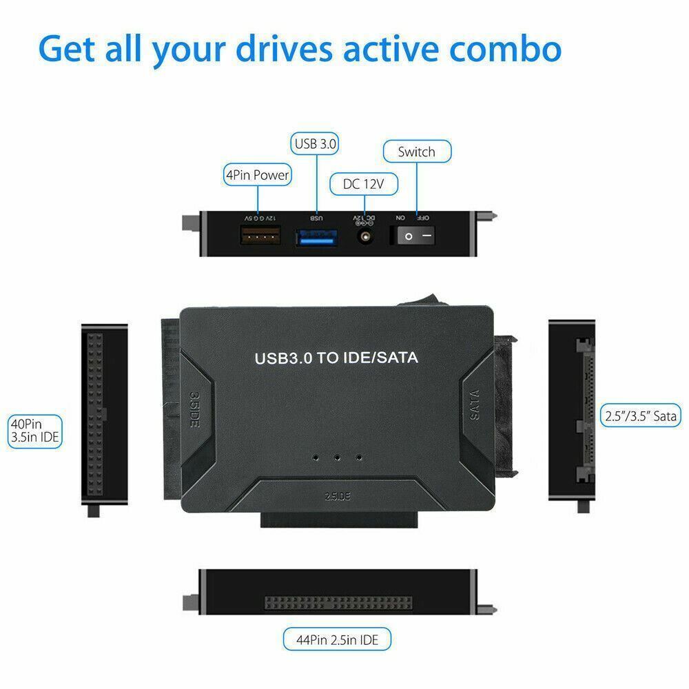 USB 3.0 to IDE&SATA Converter External Hard Drive Adapter Kit 2.5"/3.5" Cable US