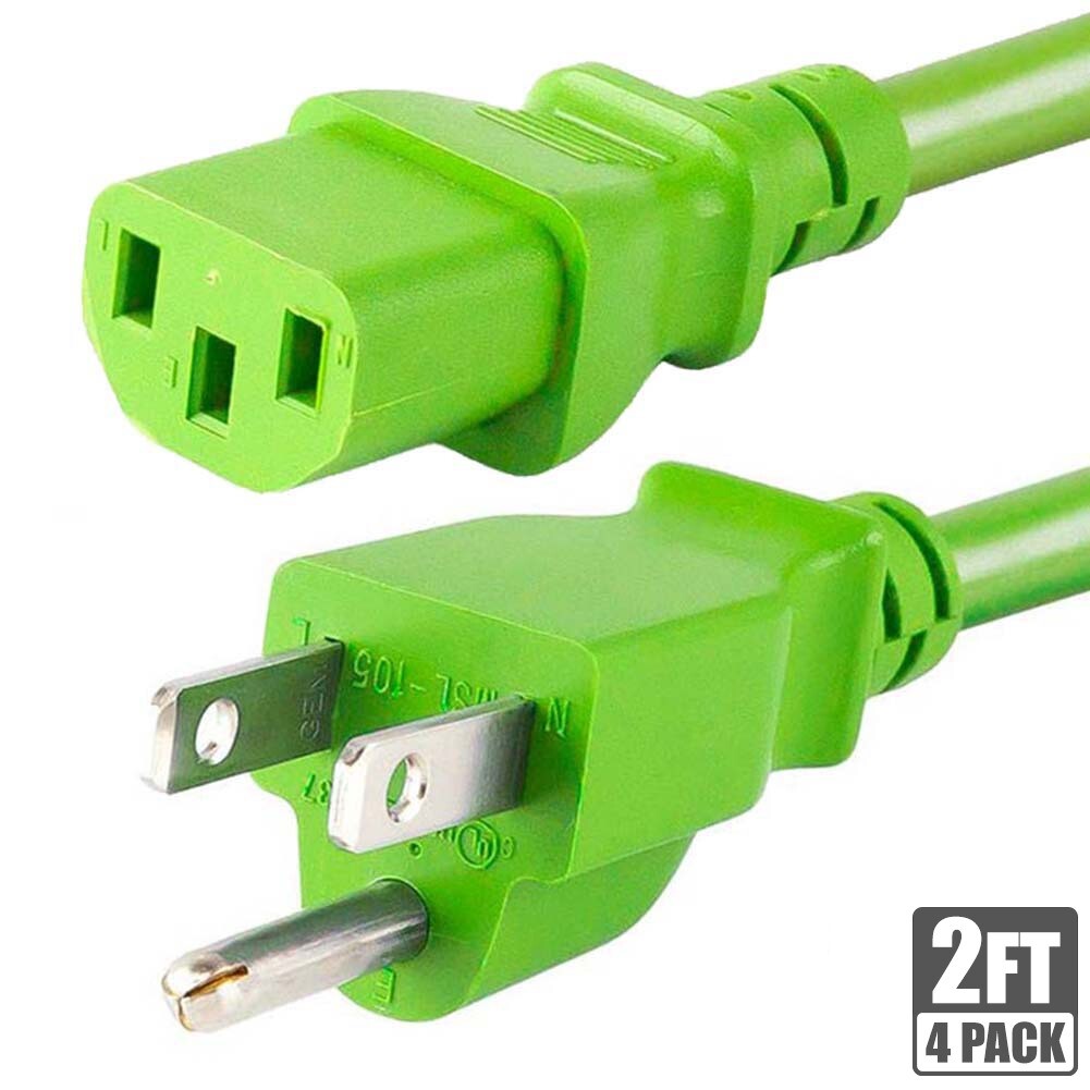 4x 2FT 18AWG Power Cord Cable NEMA 5-15P Male to IEC 60320 C13 Female 10A Green