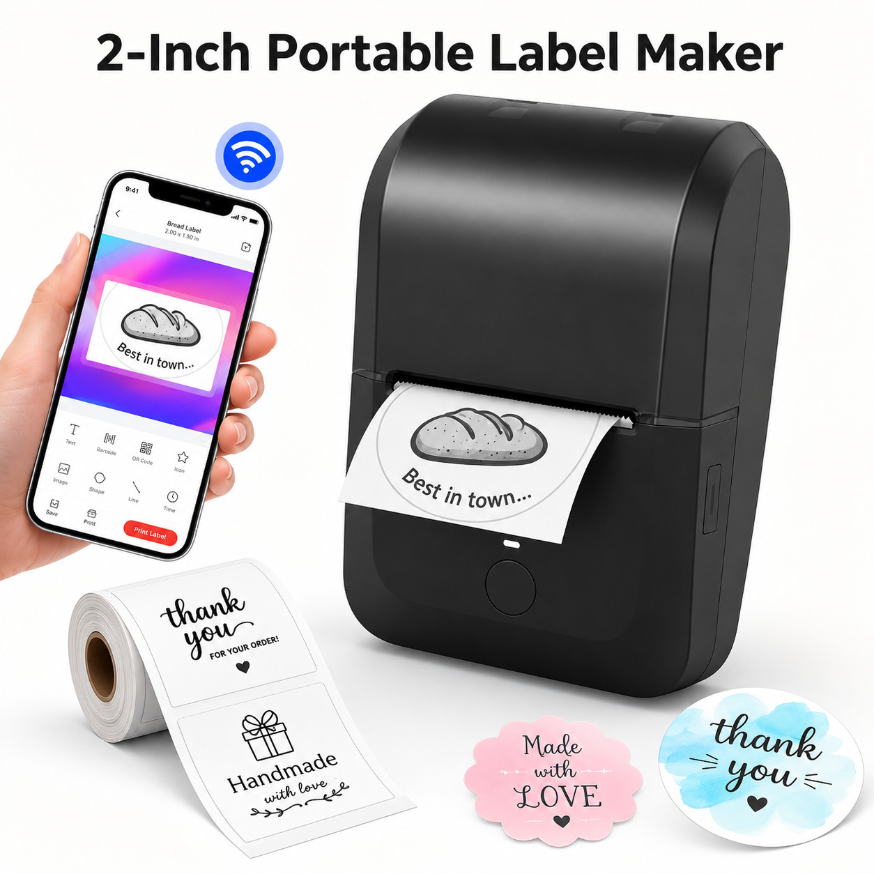 The portable wireless label printer is suitable for offices, homes, and schools.