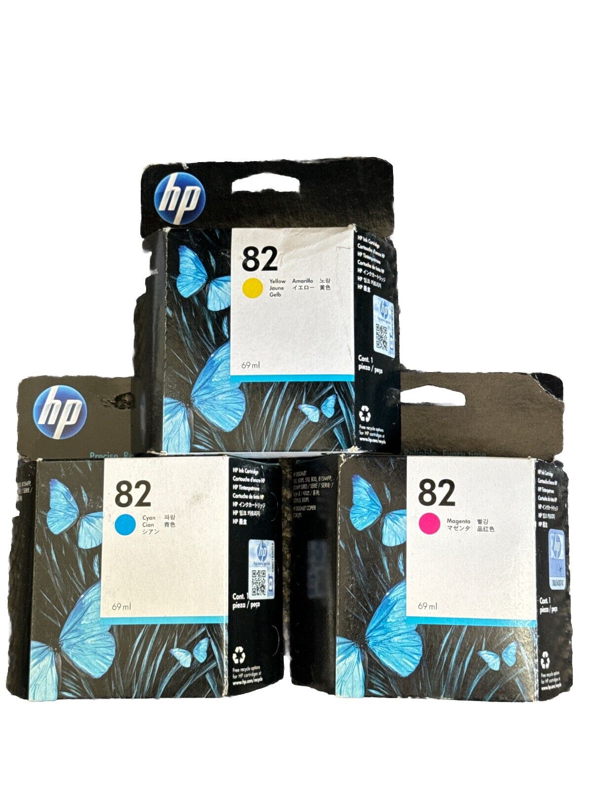 Genuine Set 3 HP 82 Ink Cartridges 69ml DESIGNJET 510 CH565A C4911A-C4913A
