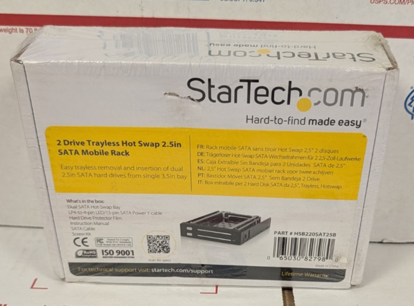 NEW StarTech.com HSB220SAT25B 2 Drive 2.5in Trayless Hot Swap SATA