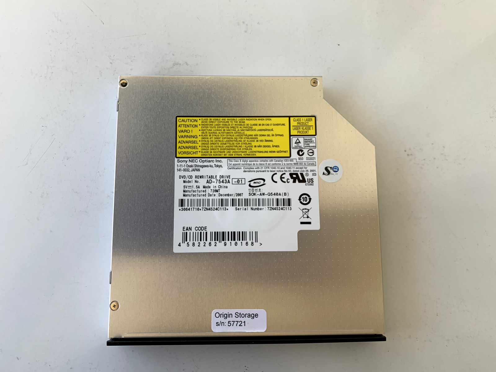 New - Sony Optiarc AD-7543A DVD/RW Internal Drive/Burner Driver, w/Bezel (D94)