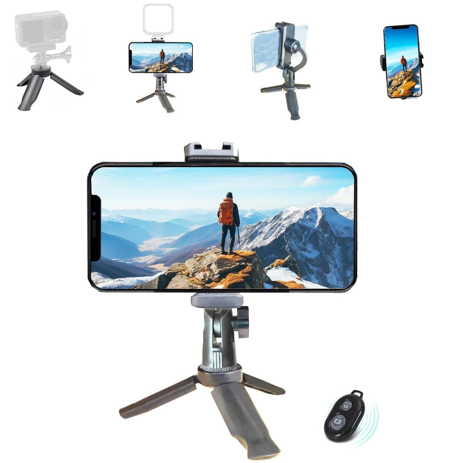 Adjustable Phone Holder with Wireless Remote, Phone Stand Tripod for Desk/Bed...