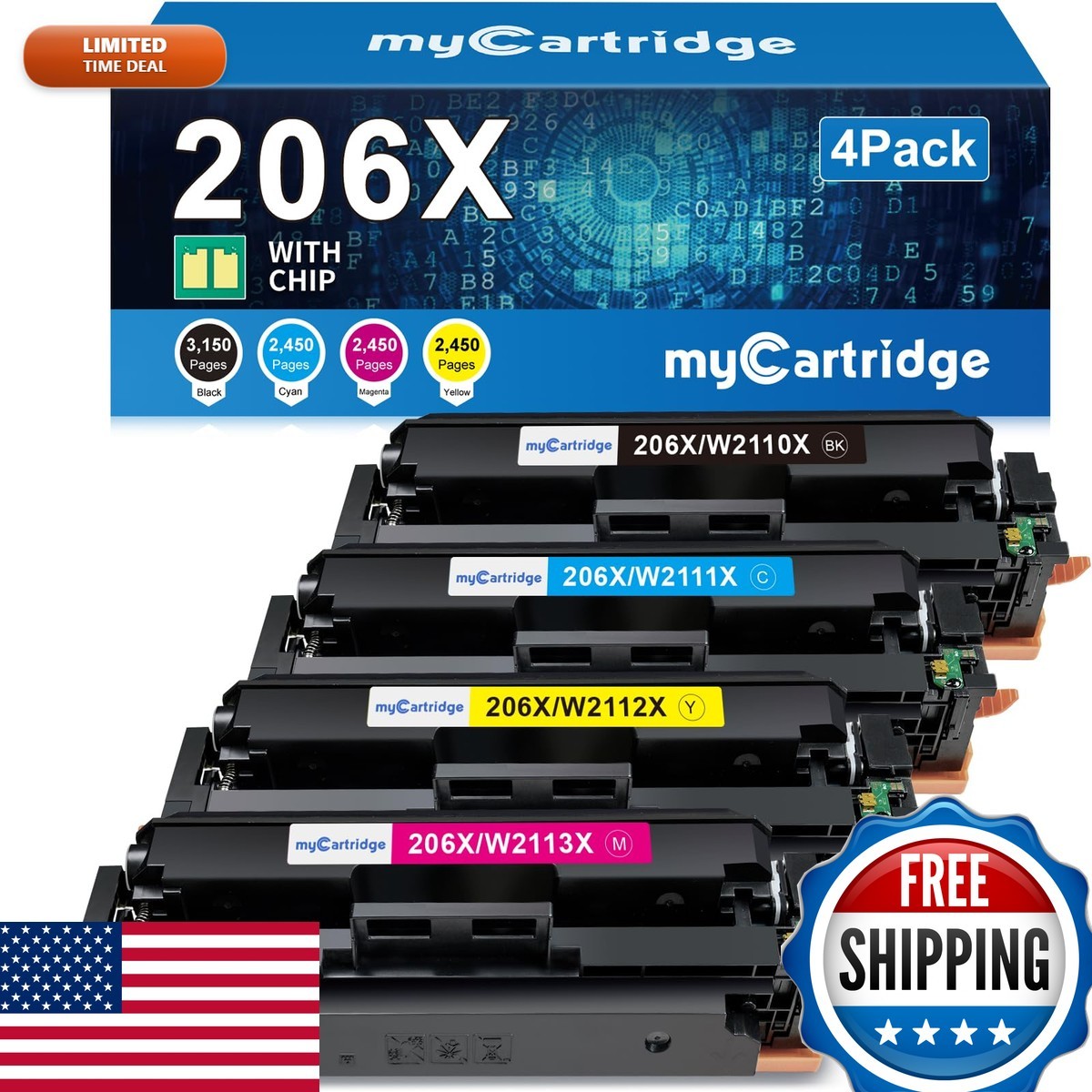 206X Toner Cartridges 4 Pack for HP 206X 206A MFP M283fdw M283cdw M255dw