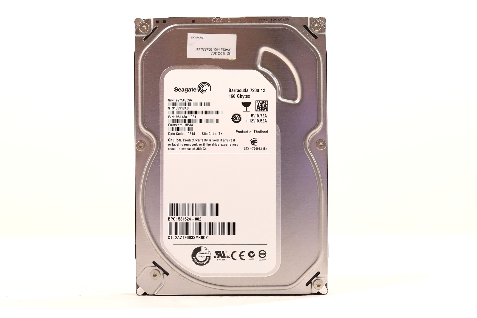 Seagate ST3160318AS 160GB 3.5" 3Gb/s 7.2K SATA Hard Drive P/N: 9SL13A-021 Tested