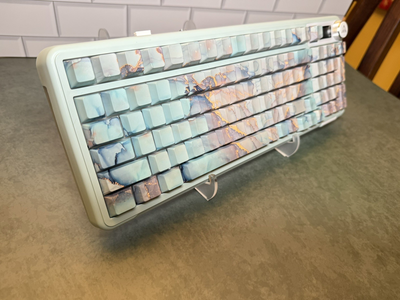 Solakaka A99 Pro Mechanical Keyboard: Mint Marble PBT Keycaps. 