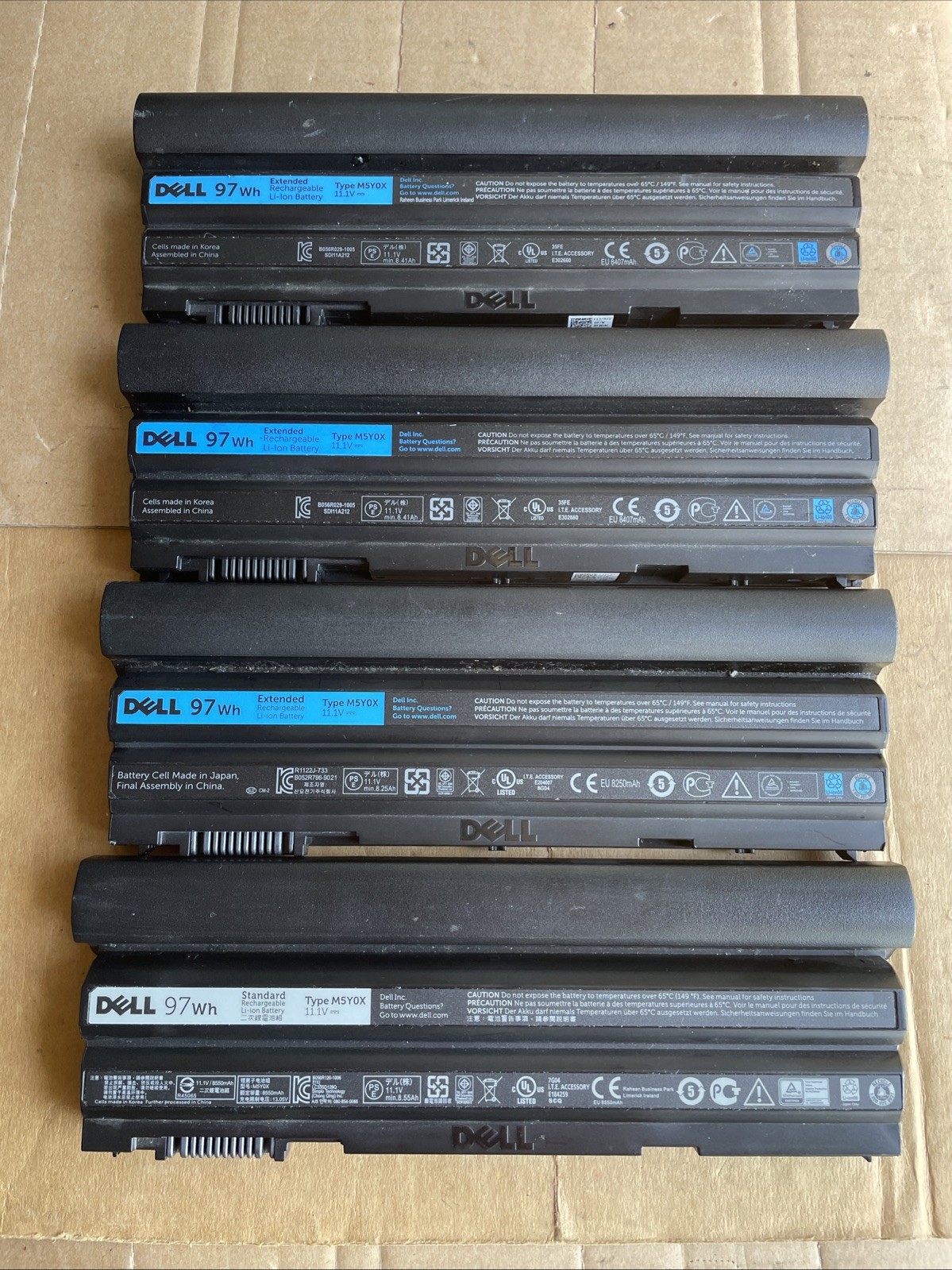 Lot of 4 Genuine Dell E6420 E6520 9 Cell 97Wh Battery M5Y0X - BIOS "Fair"