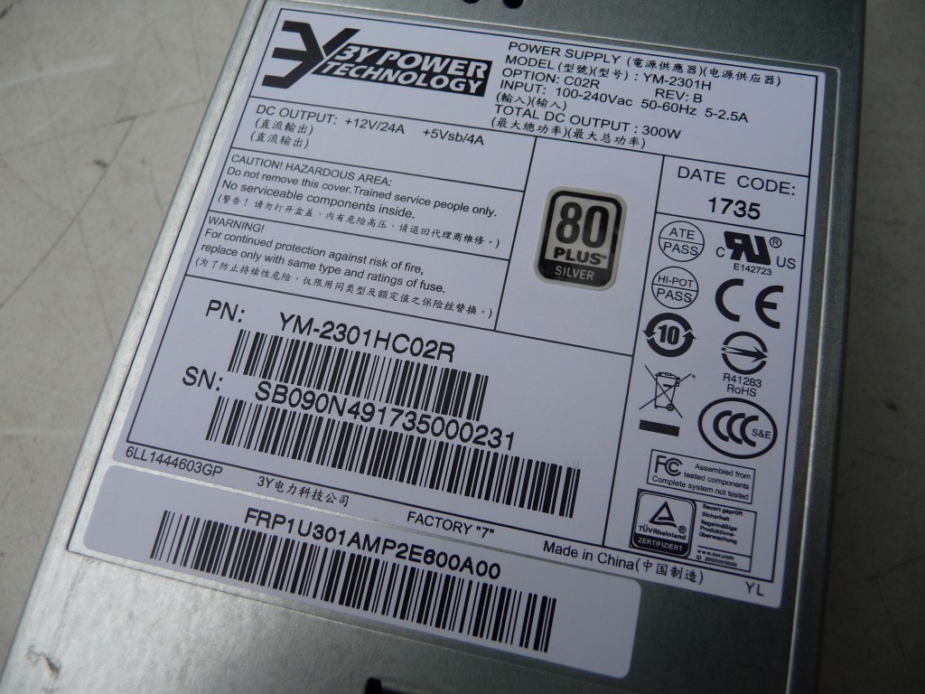 AU SELLER Used 3Y YM-2301H YH-5301C HAR Server Redundant Power PSU 300W -TESTED