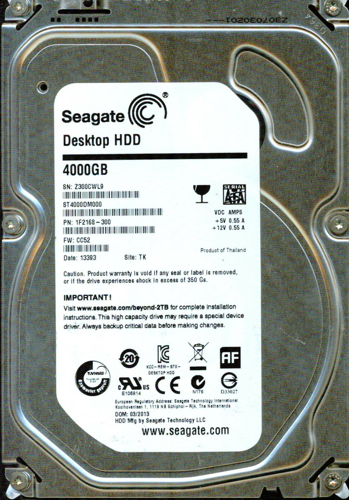 ST4000DM000, 1F2168-300,  CC52,   TK,  Z300,  SEAGATE  4TB 