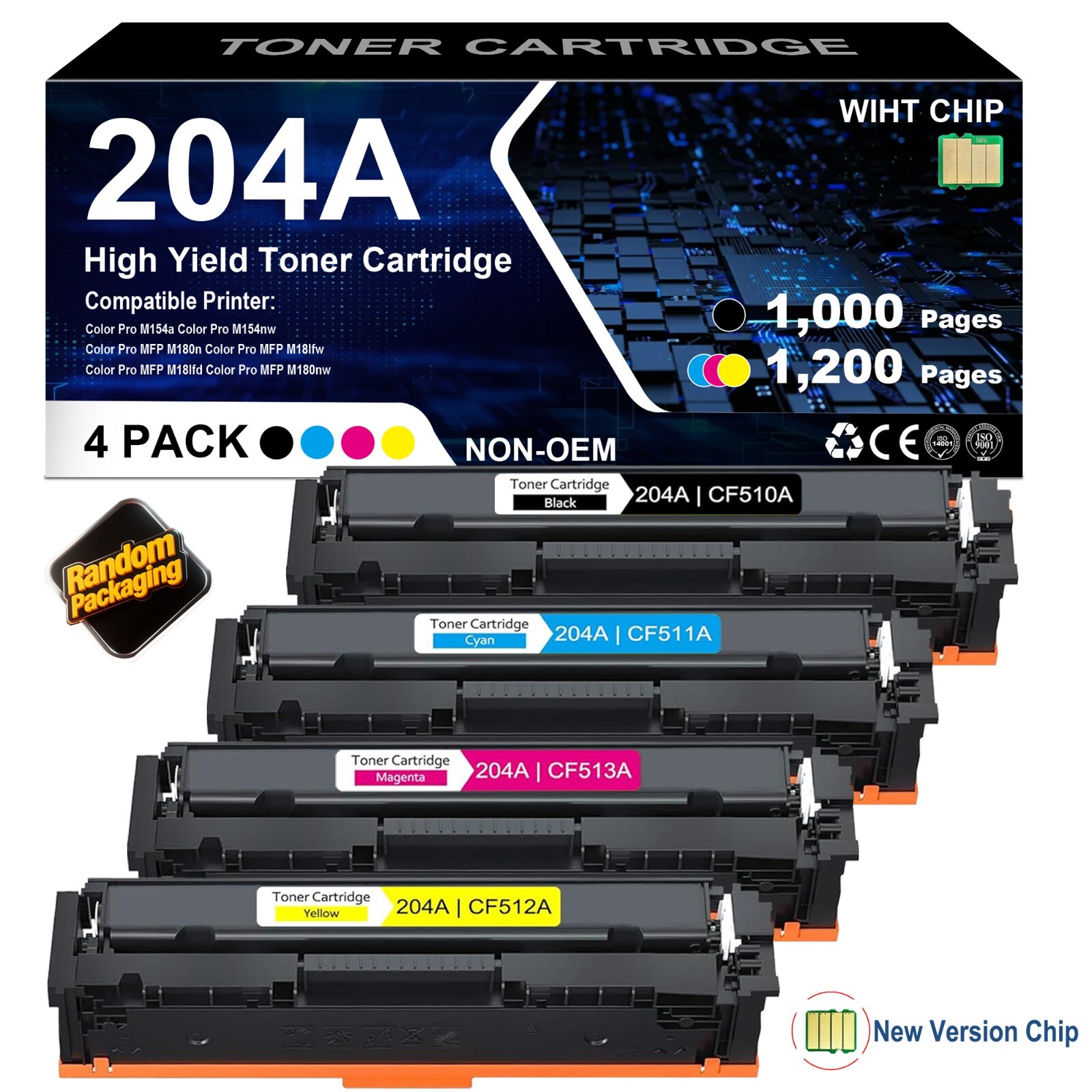 4PK 204A CF510A - CF513A Toner for HP Color LaserJet Pro M154nw MFP M180nw M181
