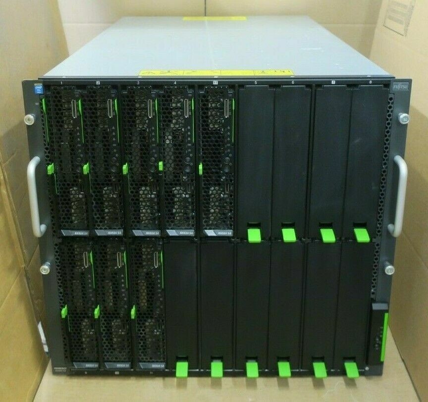 Fujitsu Primergy BX900 S2 Blade Chassis 18-Slot + 8x BX924 S4 CTO Server +4x PSU