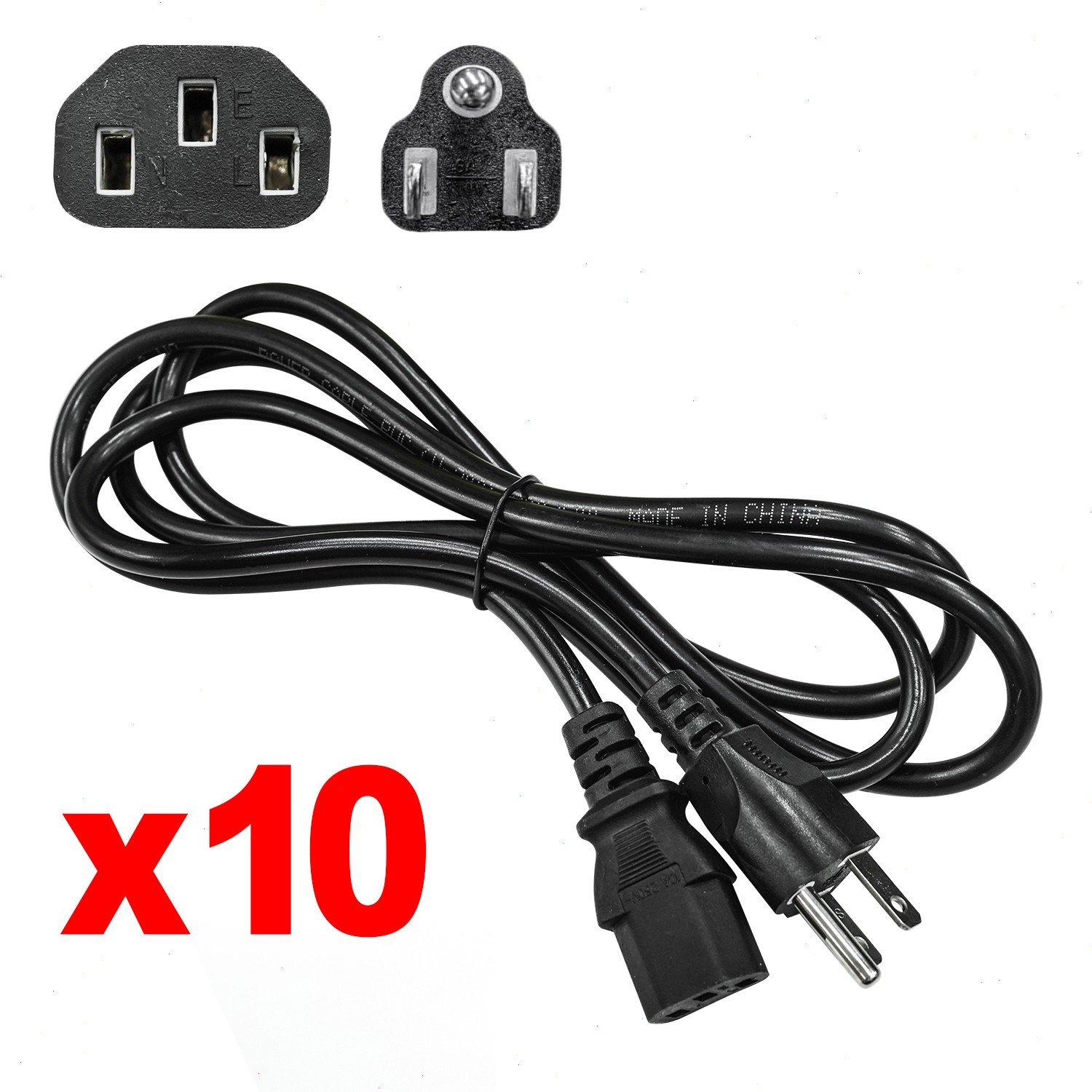Lot of 100 PC 3-Prong AKA Mickey Mouse AC Power Cord for Laptop PC 18 AWG Wire